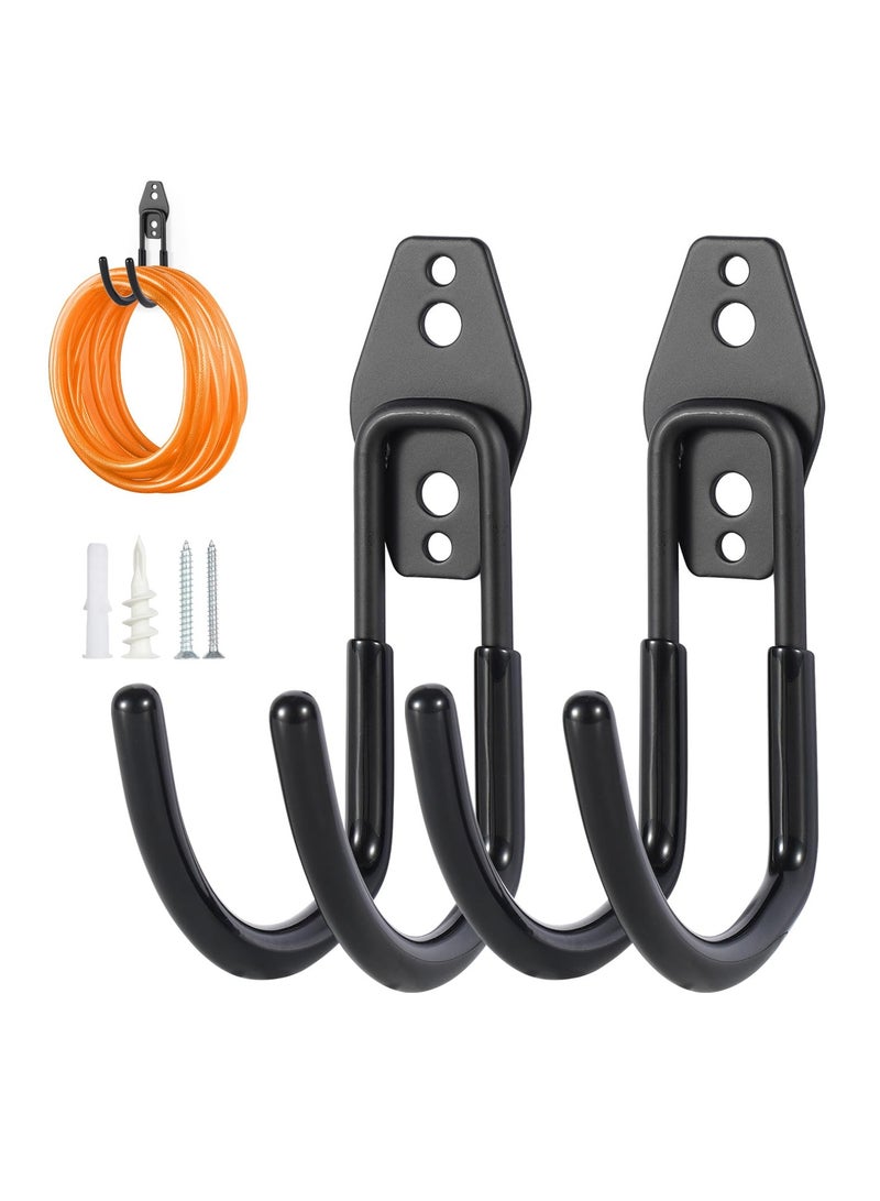 Garden Hose Holder - Heavy-Duty Wall Mount Water Hose Holder Hook Rack for Water Hose Car and Cord Hanger  Outdoor Hose Holder  Pipe Reel Holder with Screws & Expansion Bolt (Black) - Image 1