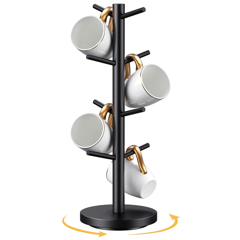 Elerator Coffee Mug Holder Tree, Upgraded 360Â° Rotated Coffee Cup Holder for Counter, Wood Coffee Mug Tree, Coffee Mug Rack with 8 Hooks, Coffee Mug Organizer Station, Mug Stand Coffee Bar Accessories, Black - Image 3