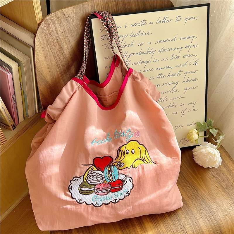 Japanese Style Cat Chai Dog Embroidered Eco-Friendly Cloth Bag Women'S Large Capacity New Nylon Handbag Student'S All-Match Shoulder Bag - Image 1