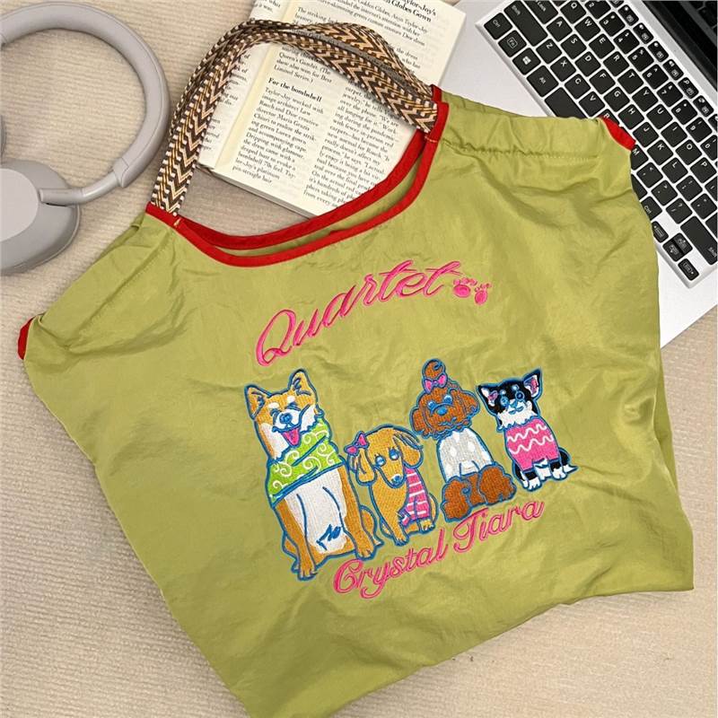 Japanese Style Cat Chai Dog Embroidered Eco-Friendly Cloth Bag Women'S Large Capacity New Nylon Handbag Student'S All-Match Shoulder Bag - Image 4