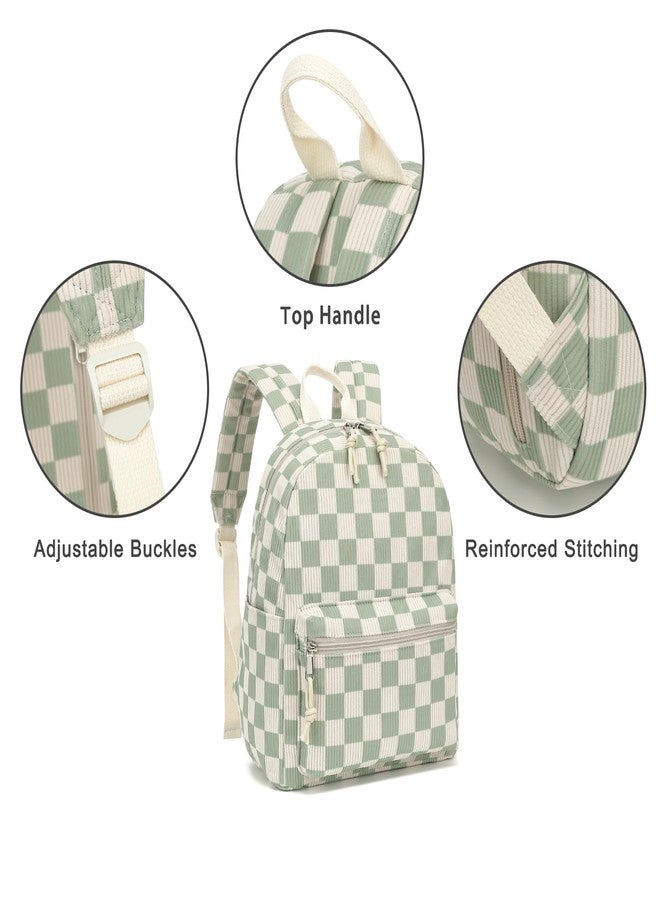 Dezcrab Corduroy Mini Backpack Purse Fashion Small Backpack Casual Daypack for Women Girls School Travel (Checkered Green) - Image 4