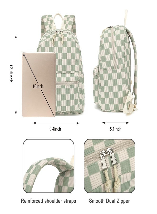 Dezcrab Corduroy Mini Backpack Purse Fashion Small Backpack Casual Daypack for Women Girls School Travel (Checkered Green) - Image 5