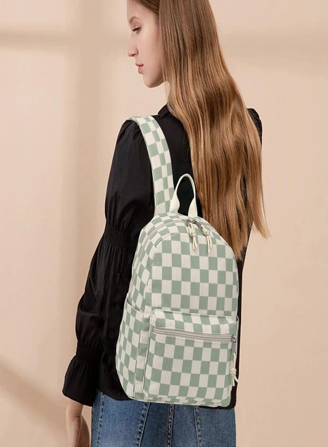 Dezcrab Corduroy Mini Backpack Purse Fashion Small Backpack Casual Daypack for Women Girls School Travel (Checkered Green) - Image 2
