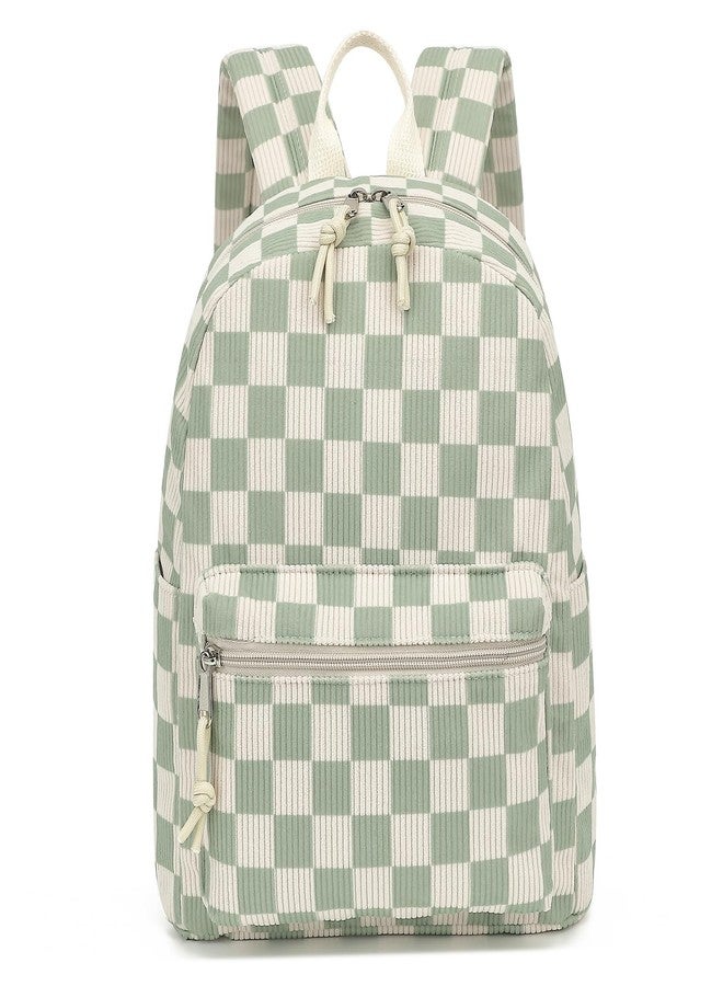 Dezcrab Corduroy Mini Backpack Purse Fashion Small Backpack Casual Daypack for Women Girls School Travel (Checkered Green) - Image 1