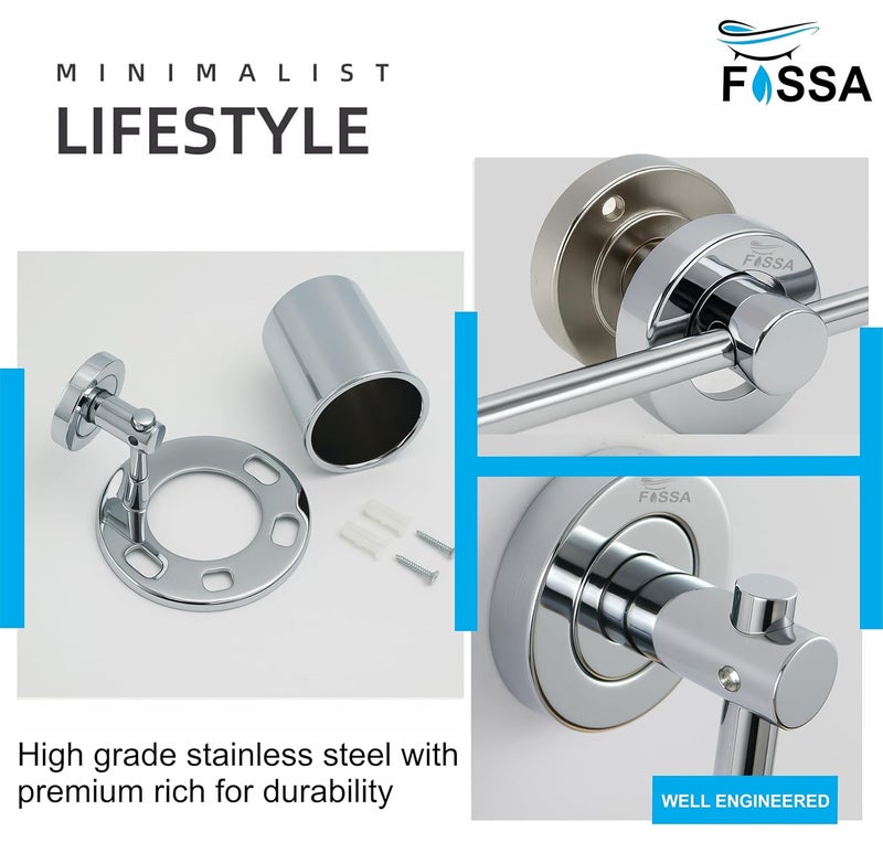FOSSA Brush Holder – Stainless Steel Wall Mounted Tumbler & Toothbrush Holder for Bathroom | Rustproof Organizer & Bathroom Accessories Set | Silver Chrome Finish - Image 3