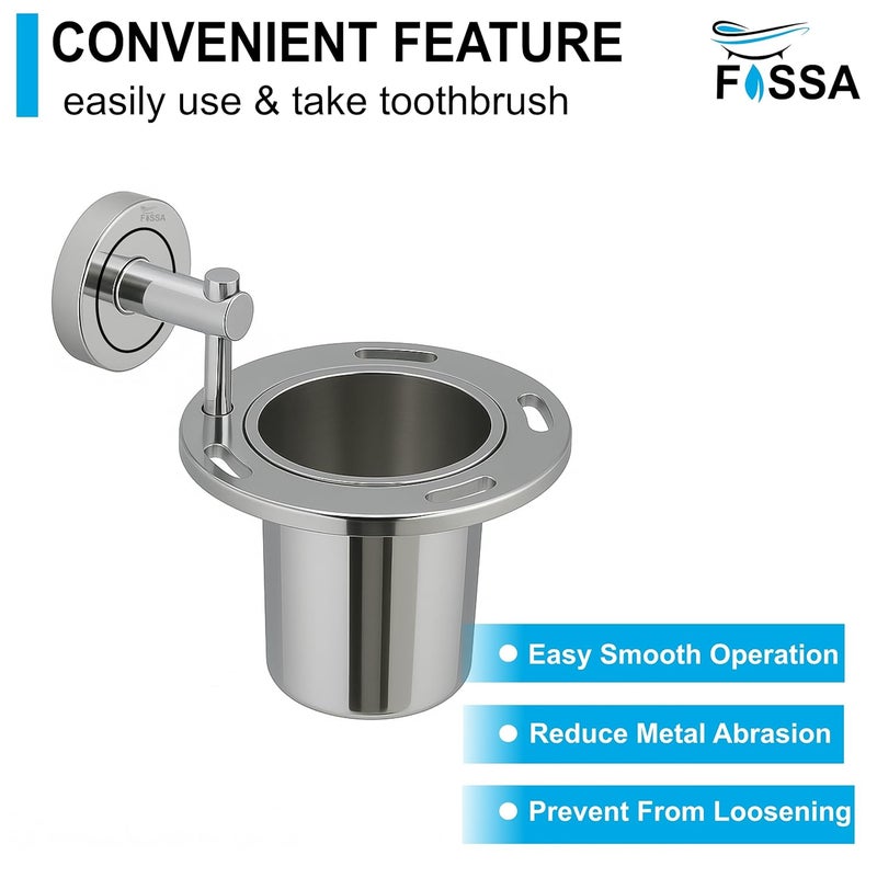 FOSSA Brush Holder – Stainless Steel Wall Mounted Tumbler & Toothbrush Holder for Bathroom | Rustproof Organizer & Bathroom Accessories Set | Silver Chrome Finish - Image 2