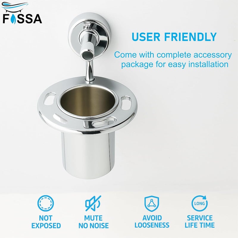 FOSSA Brush Holder – Stainless Steel Wall Mounted Tumbler & Toothbrush Holder for Bathroom | Rustproof Organizer & Bathroom Accessories Set | Silver Chrome Finish - Image 4