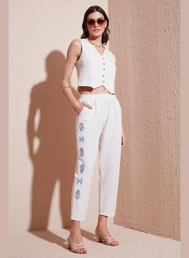 Lela  Lela Bohemian Embroidered Linen and Cotton Blend Shalwar Pants Women's TROUSERS 5865050 for Women | Best Price UAE