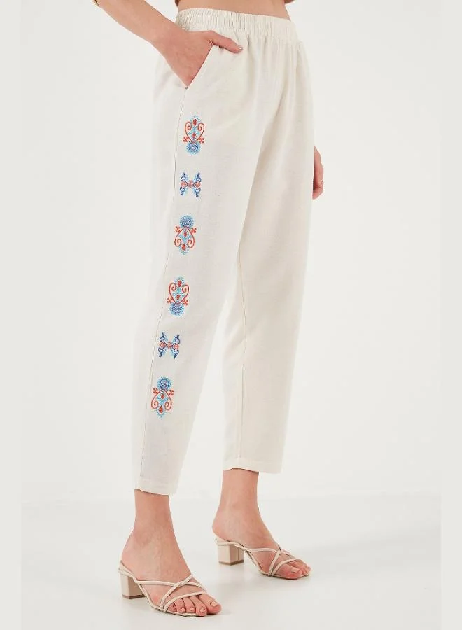 Lela  Lela Bohemian Embroidered Linen and Cotton Blend Shalwar Pants Women's TROUSERS 5865050 for Women | Best Price UAE