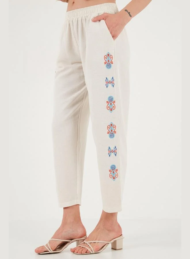 Lela  Lela Bohemian Embroidered Linen and Cotton Blend Shalwar Pants Women's TROUSERS 5865050 for Women | Best Price UAE