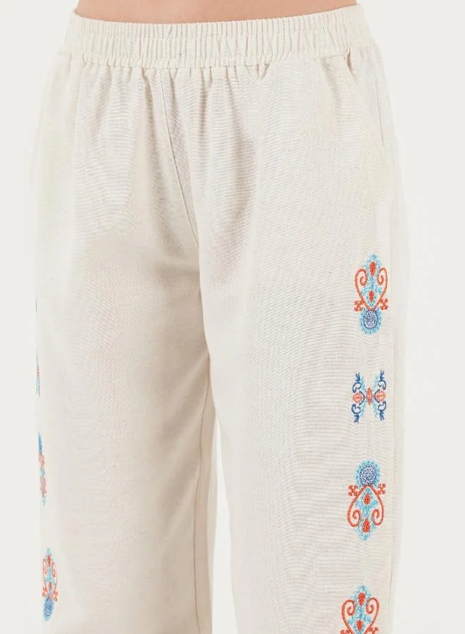 Lela  Lela Bohemian Embroidered Linen and Cotton Blend Shalwar Pants Women's TROUSERS 5865050 for Women | Best Price UAE