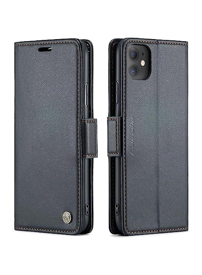 Premium Leather Wallet Case for iPhone 11 - RFID Blocking, Credit Card Slots, Kickstand, Shockproof Protection - Black  - Image 1