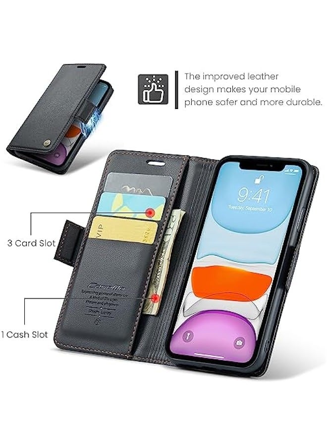 Premium Leather Wallet Case for iPhone 11 - RFID Blocking, Credit Card Slots, Kickstand, Shockproof Protection - Black  - Image 2