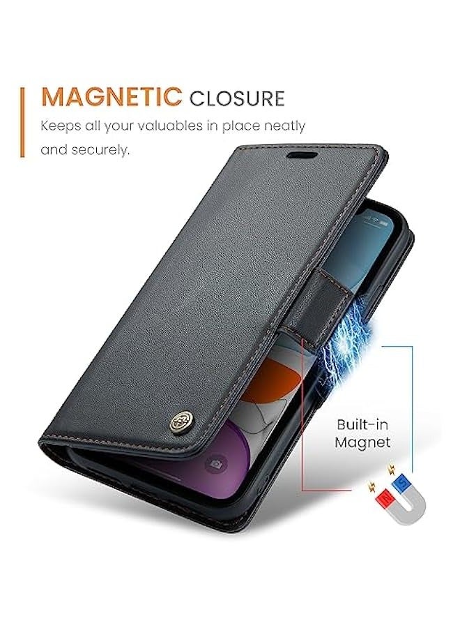 Premium Leather Wallet Case for iPhone 11 - RFID Blocking, Credit Card Slots, Kickstand, Shockproof Protection - Black  - Image 5
