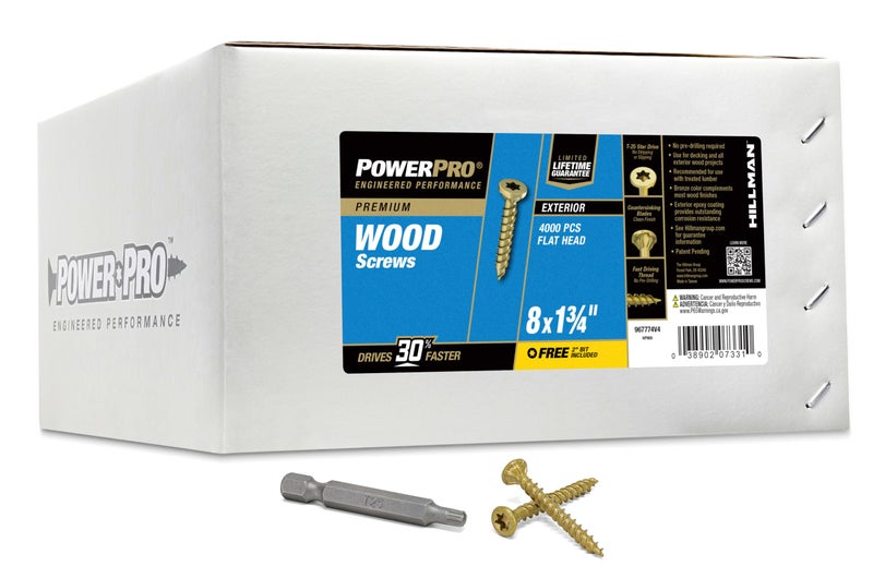 Power Pro Premium Exterior Wood Screws 8 x 134Inch AllPurpose Deck Screws for Outdoor Projects T25 Star Bit Included Bronze 803 Pieces 48607V4