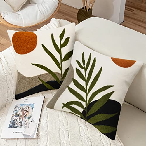Merrycolor Decorative Throw Pillow Covers 16x16 Boho Pillow Covers Tufted Mid Century Modern Throw Pillows Abstract Leaf Pillow Cover Aesthetic Boho Pillows for Couch Bed Sofa Living Room 1PC - Image 2