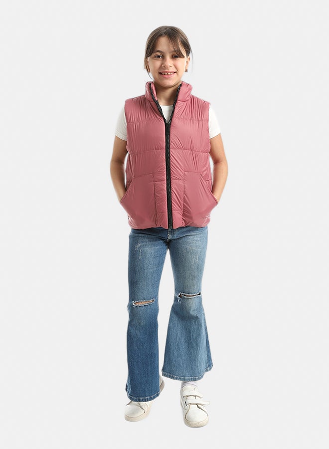 Andora High Collar With Zipper Closure Cut Sleeves Vest _ Light Purple - Image 5