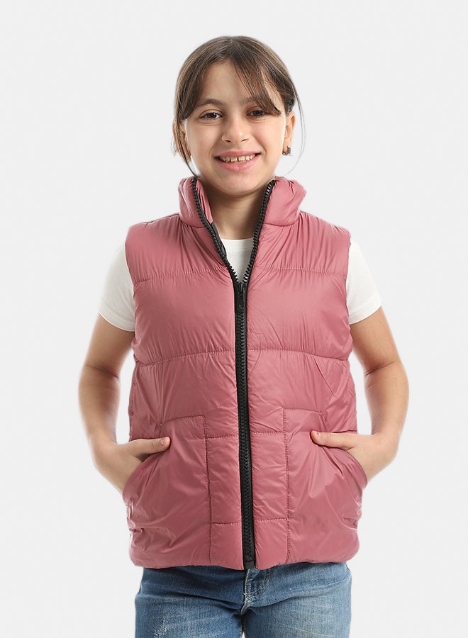 Andora High Collar With Zipper Closure Cut Sleeves Vest _ Light Purple - Image 1