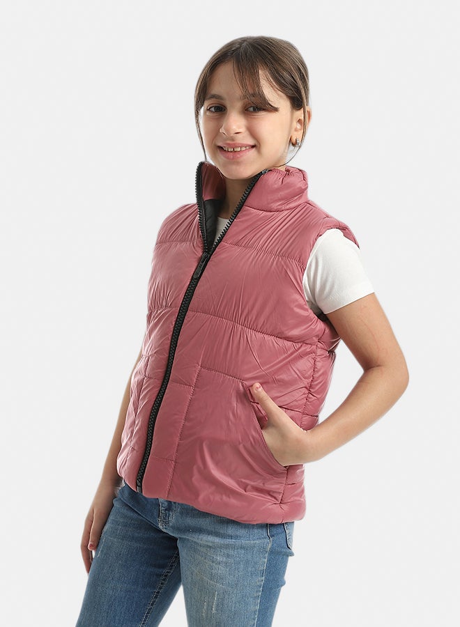 Andora High Collar With Zipper Closure Cut Sleeves Vest _ Light Purple - Image 2