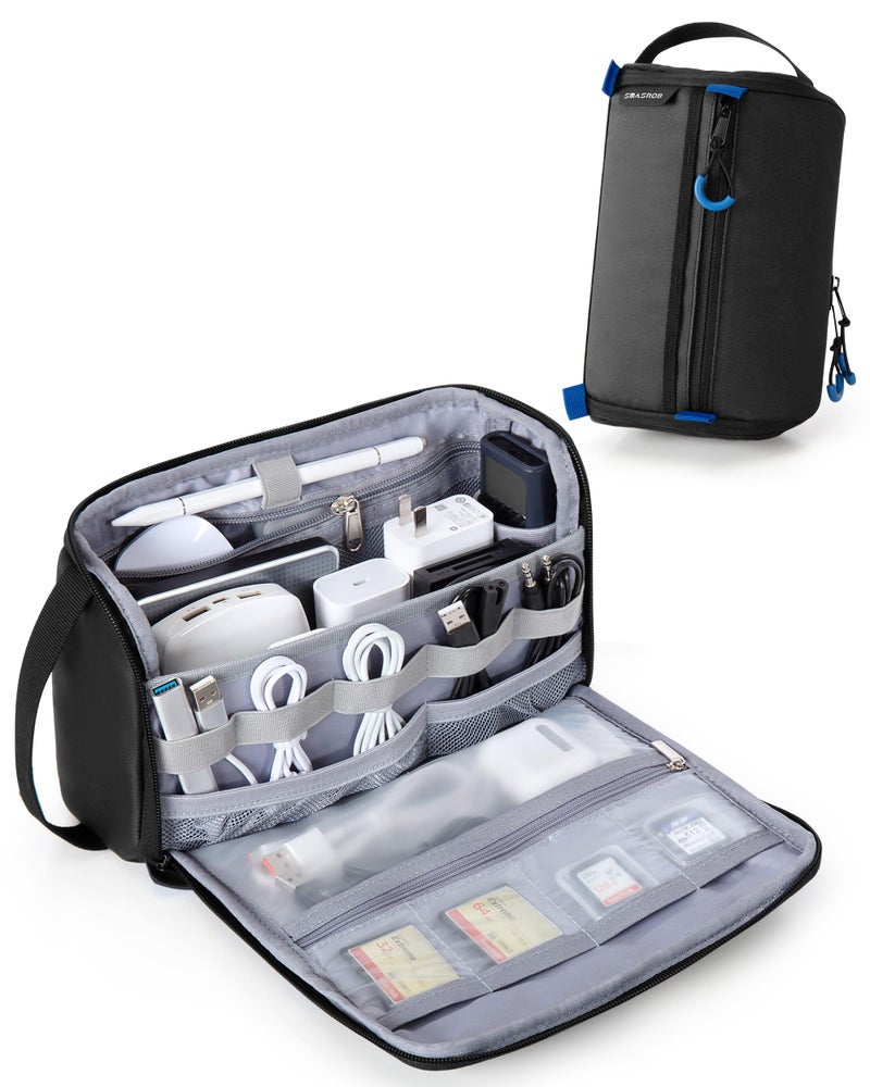 Smasrob Electronics Organizer Travel Case, Water Resistant Tech Bag Charger Pouch for Cord, Cable, Cards, Phone, Airpods, Black - Image 1
