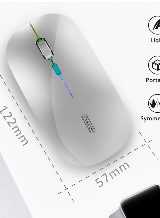 Uiosmuph LED Wireless Mouse, G12 Slim Rechargeable Silent Mouse, 2.4G Portable USB Optical Wireless Computer Mice with USB Receiver and Type C Adapter (Silver) - Image 4