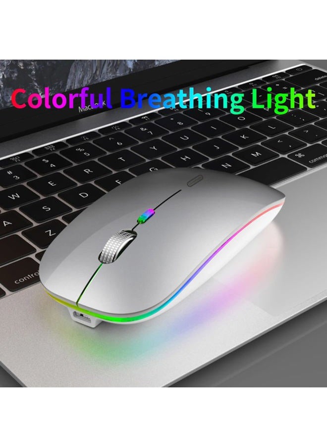 Uiosmuph LED Wireless Mouse, G12 Slim Rechargeable Silent Mouse, 2.4G Portable USB Optical Wireless Computer Mice with USB Receiver and Type C Adapter (Silver) - Image 2