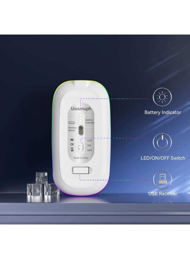 Uiosmuph LED Wireless Mouse, G12 Slim Rechargeable Silent Mouse, 2.4G Portable USB Optical Wireless Computer Mice with USB Receiver and Type C Adapter (Silver) - Image 5