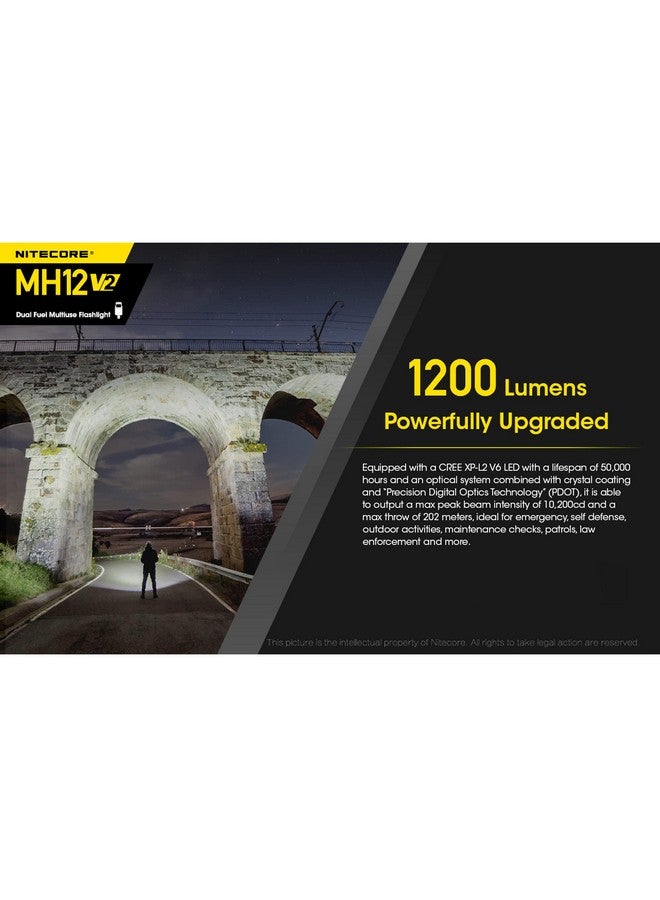 Nitecore MH12 v2 1200 Lumen USB-C Rechargeable Tactical Flashlight with LumenTac Organizer - Image 3