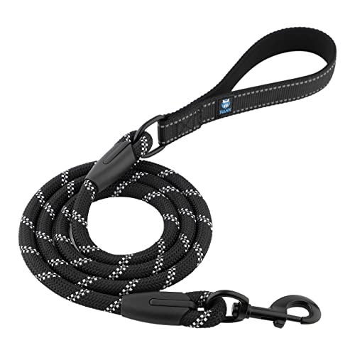 HANK Dog Leash | 3M Reflective Leash for Dogs | Heavy Duty Dog Rope for Small to Large Dogs | Comfortable Padded Handle 5 Feet (Black + New Version, Large - Suitable Upto (18-80KG)) - Image 1