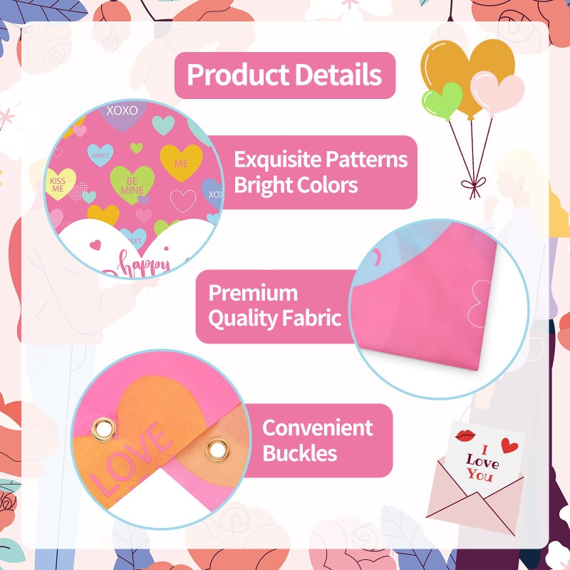 Photken 73 x 36 Inch Happy Valentineâ€™s Day Banner Door Cover, Colorful Candy Heart Themed Porch Sign, Large Pink Front Door Wall Backdrop for Indoor Outdoor Romantic Party Decorations and Photo Booth Props - Image 3