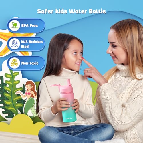 Gonfoam Kids Water Bottle, 2-Pack 16oz Kids Water Bottle with Stickers for School, insulated Stainless Steel Straw Cup(Pink+Blue) - Image 4
