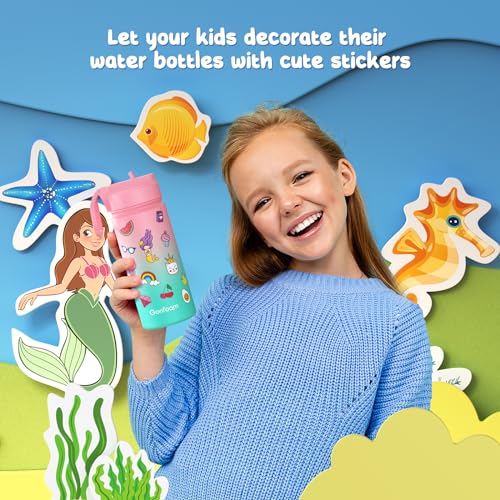 Gonfoam Kids Water Bottle, 2-Pack 16oz Kids Water Bottle with Stickers for School, insulated Stainless Steel Straw Cup(Pink+Blue) - Image 5