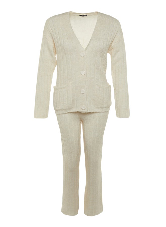 trendyol Wide fit Ecru. Soft Textured Knitwear Top-Top Set - Image 5