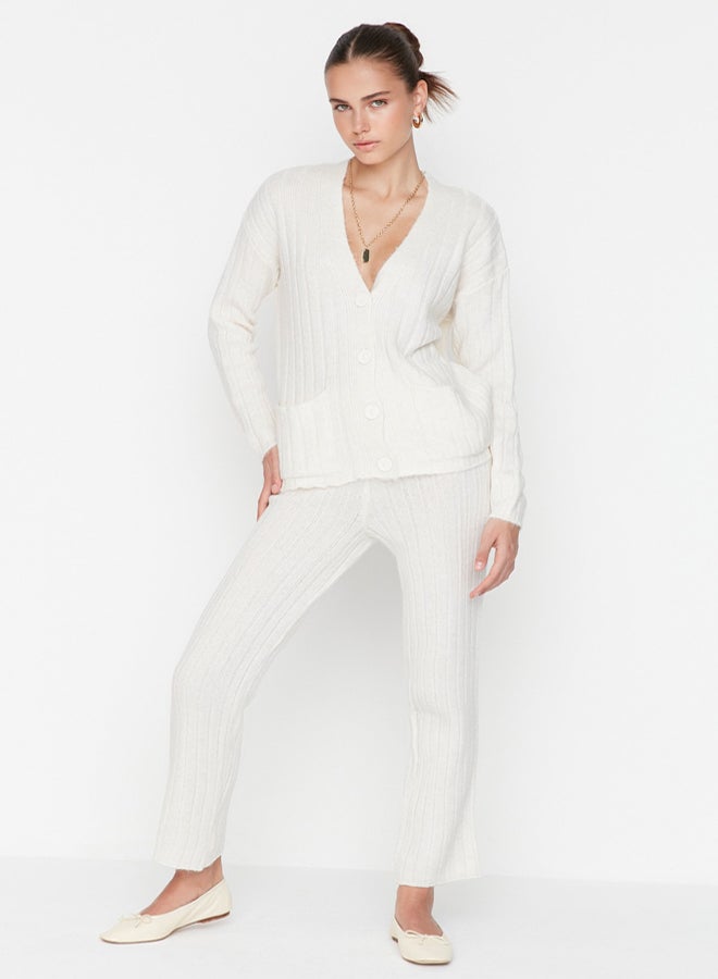 trendyol Wide fit Ecru. Soft Textured Knitwear Top-Top Set - Image 3