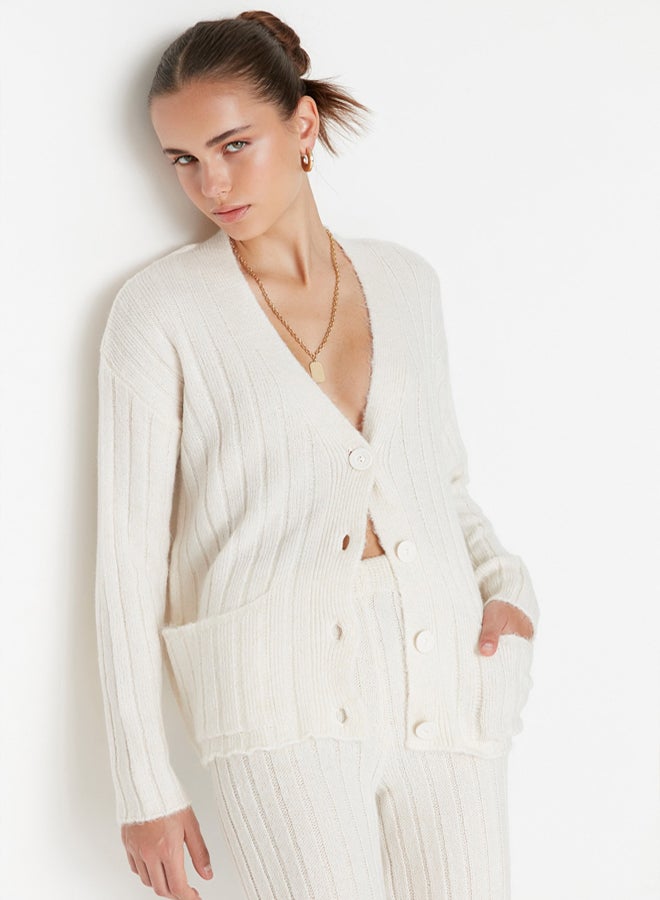 trendyol Wide fit Ecru. Soft Textured Knitwear Top-Top Set - Image 2
