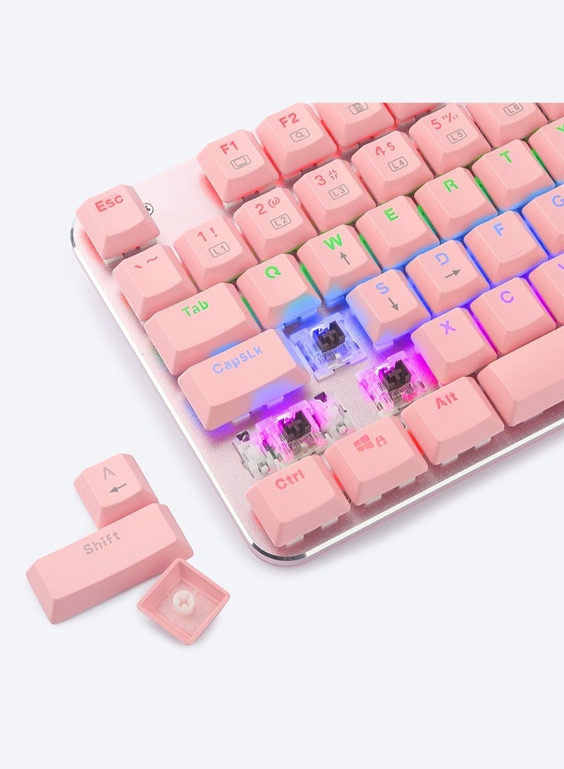 إي-يوسو لوحة مفاتيح ألعاب ميكانيكية RGB بـ 87 مفتاحًا، مفاتيح بنية، قابلة للتبديل السريع، لوحة مفاتيح ألعاب سلكية لألعاب الكمبيوتر بنظام Windows/MacOS/Android، لون وردي - Image 2