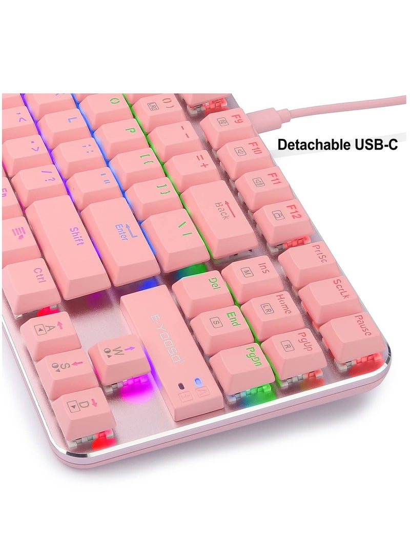 إي-يوسو لوحة مفاتيح ألعاب ميكانيكية RGB بـ 87 مفتاحًا، مفاتيح بنية، قابلة للتبديل السريع، لوحة مفاتيح ألعاب سلكية لألعاب الكمبيوتر بنظام Windows/MacOS/Android، لون وردي - Image 3