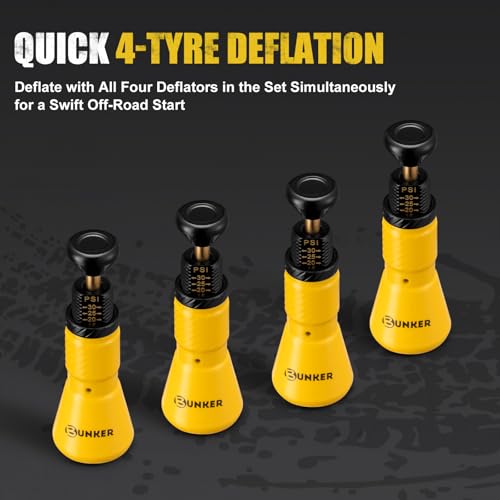 BUNKER INDUST Adjustable Auto-Stop Offroad Tire Air Deflator Kit, 4 PCS Tire Air Down Valve(10-30 PSI) / 1 PCS Multifunctional LED Light Features Safety Whistle and Bottle Opener/Carrying Case - Image 2