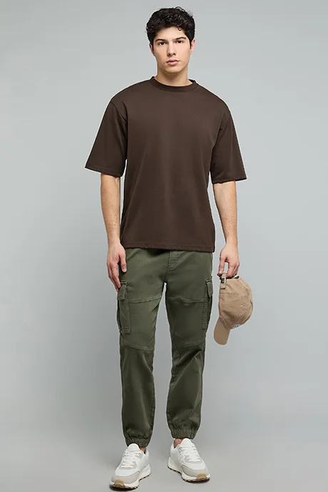 أر أند بي Solid T-Shirt with Crew Neck and Short Sleeves