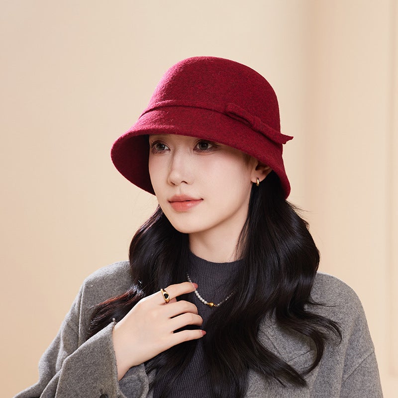 Winter Bucket Hat Women  Blend Bow British  Felt Hat - Image 1