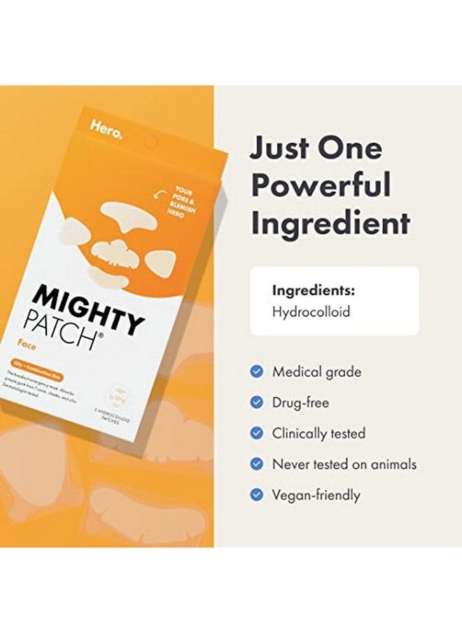 Mighty Patch - Face From Hero Cosmetics Xl Hydrocolloid Face Mask For Acne 5 Large Pimple Patches For Zit Breakouts On Nose Chin Forehead & Cheeks Veganfriendly Not Tested On Animals (1 Count) - Image 1