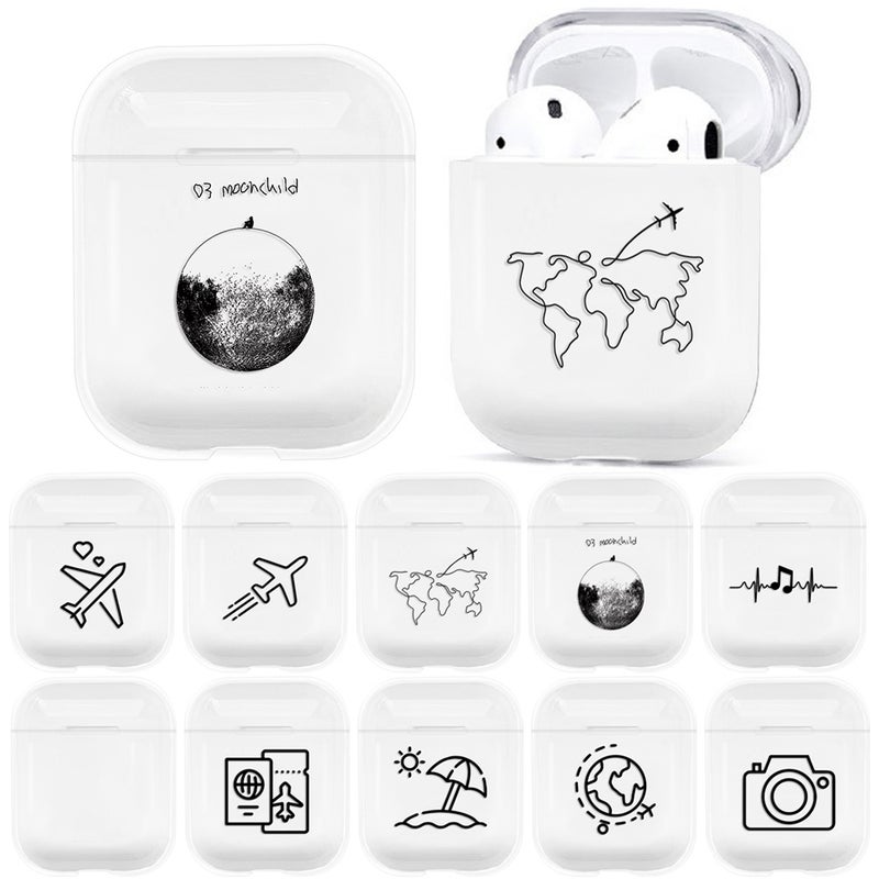 For AirPods 1 / 2 Stick Figure Mapping Transparent Earphone Protective Case(Aircraft)