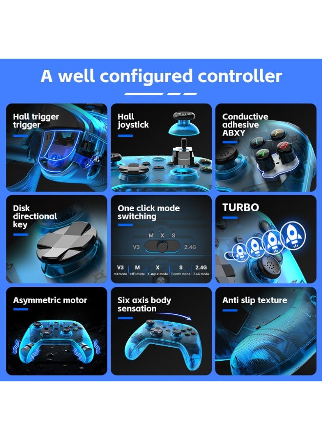 BSP Classic Transparent Gamepad BSP G6 Wireless Game Controller for Switch / PC / iOS / Android with Hall Joystick/Hall trigger, TURBO Continuous Transmission, Asymmetric Double Vibration Motor, 6-Axis Gyroscope, Programmable Back Buttons, Anti Slip Texture - Image 5
