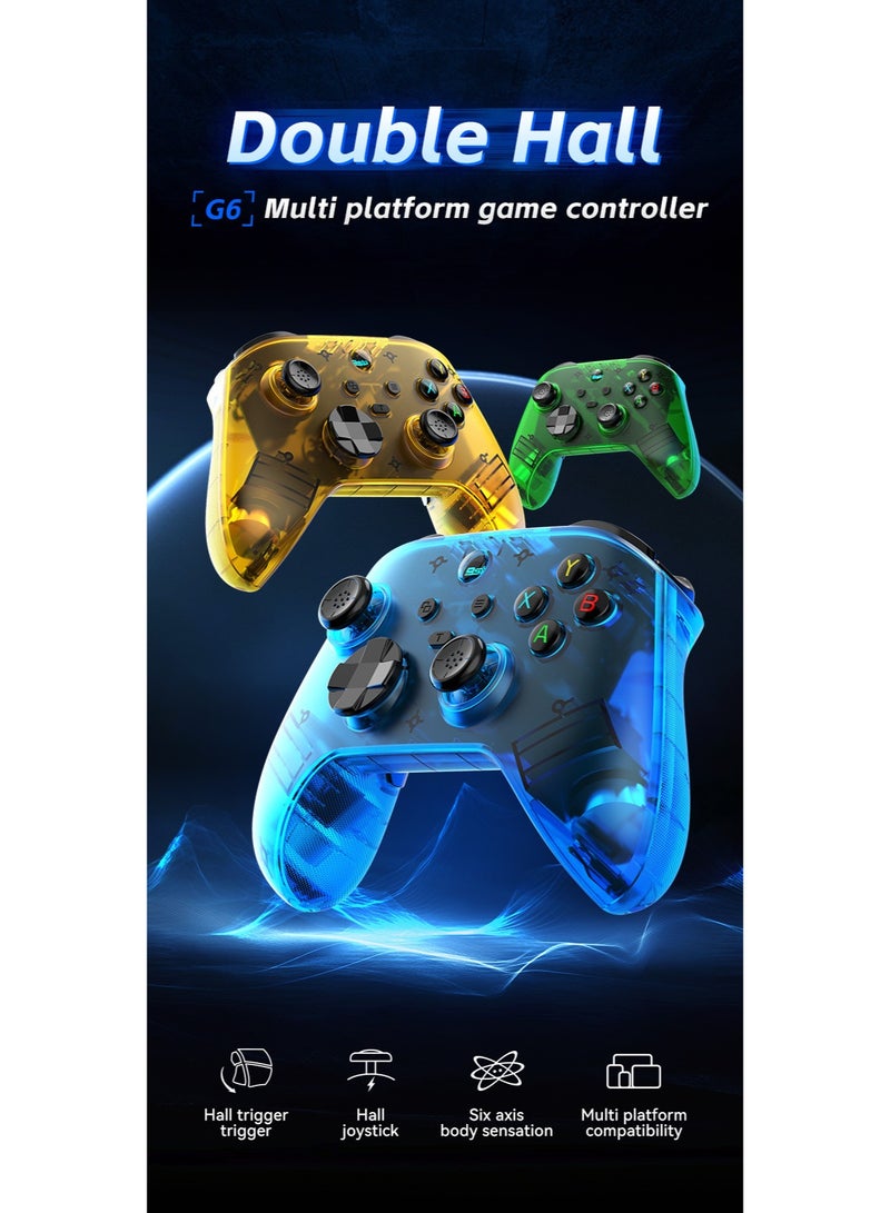 BSP Classic Transparent Gamepad BSP G6 Wireless Game Controller for Switch / PC / iOS / Android with Hall Joystick/Hall trigger, TURBO Continuous Transmission, Asymmetric Double Vibration Motor, 6-Axis Gyroscope, Programmable Back Buttons, Anti Slip Texture - Image 4