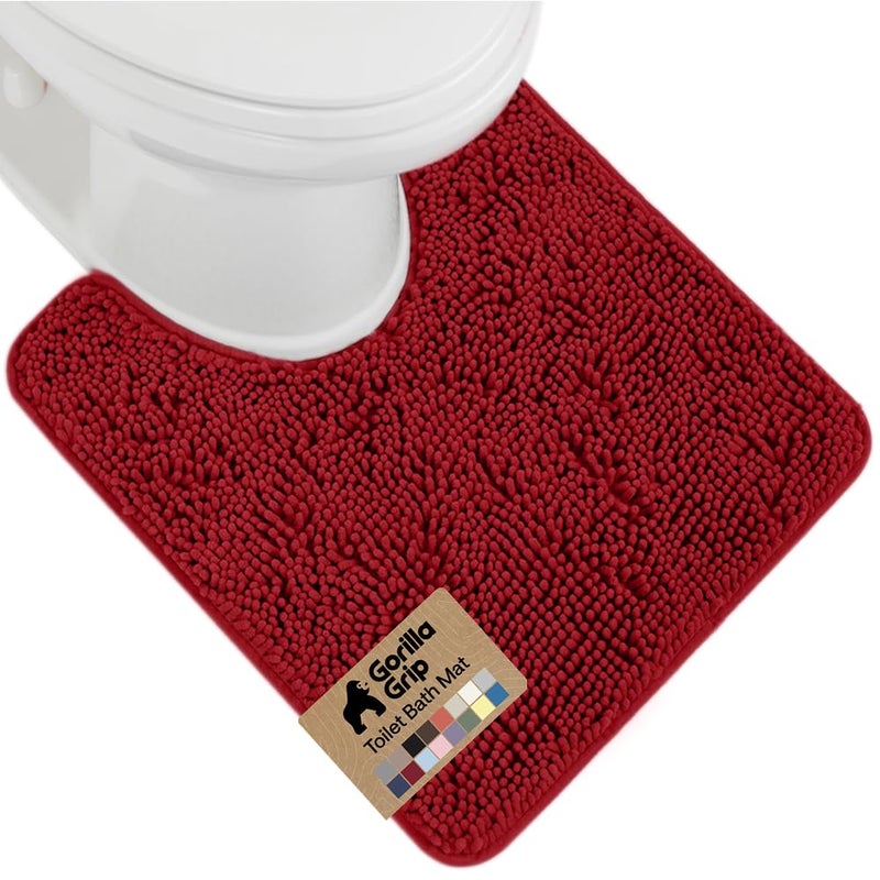 GORILLA GRIP Plush Absorbent Shaggy Chenille Bath Rug Mat for Oval Toilet Base with Rubber Backing Machine Washable Rugs Soft Microfiber Contour Mats for Toilets Quick Dry Bathroom Decor Red - Image 2