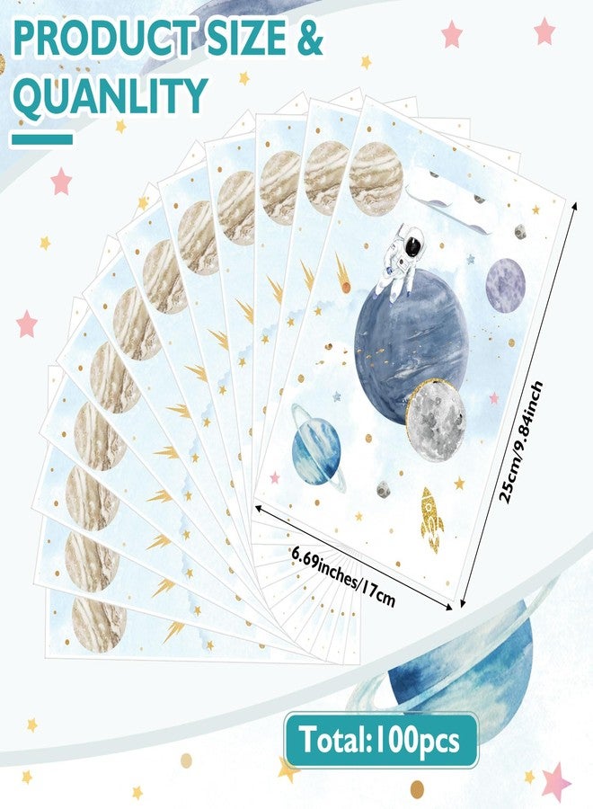 Blosssound 100 Pcs Party Treat Bags Plastic Outer Space Theme Gift Bags with Handles Solar System Goodie Bag for Birthday Baby Shower Party Decor Supplies (Multicolor,Space) - Image 2