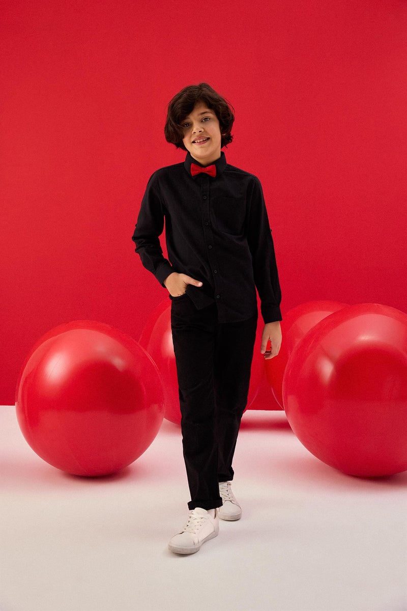 DeFacto Black Boy Boy Straight Leg Basic Gabardine Trousers Casual - Image 3