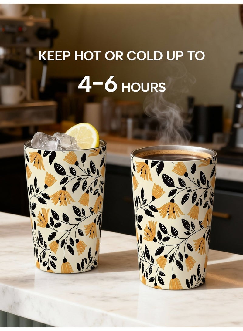 GALADUNE 12oz Coffee Mug,Stainless Steel Insulated, Leakproof Travel Mug, For Hot & Cold Drinks, Portable On-the-Go Cup, For Office Home School Travel, Yellow flowers Design, Gift for Women Men - Image 4