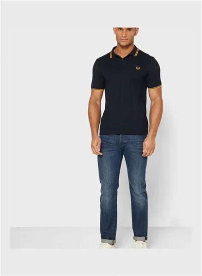 FRED PERRY Men's Classic Fit Twin-Tipped Polo Shirt | 100% Cotton, Embroidered Logo, Machine Washable | Black/Yellow & Yellow Tipping - Image 4