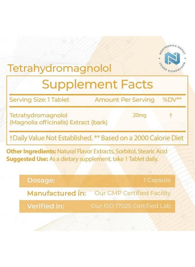 Nootropics Depot - Tetrahydromagnolol Quick Dissolve Tablets  20Mg  Magnolia Officinalis  Healthy Inflammation Response Mood  Gastrointestinal Support  60 Count - Image 1